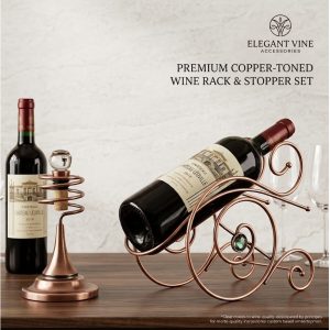 PREMIUM COPPER-TONED WINE RACK & STOPPER SET